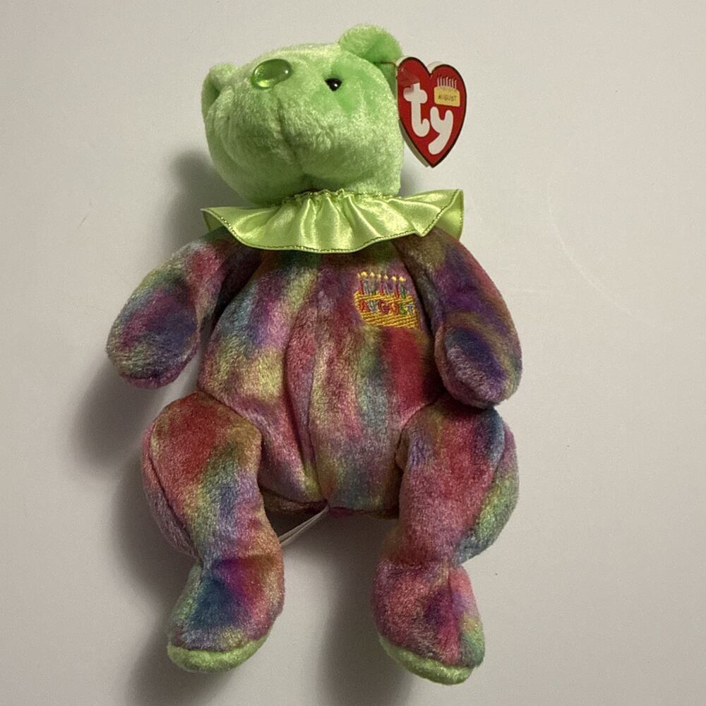 Ty Beanie Baby - August the Birthday Bear (Neck Ruffle Version) (2001)